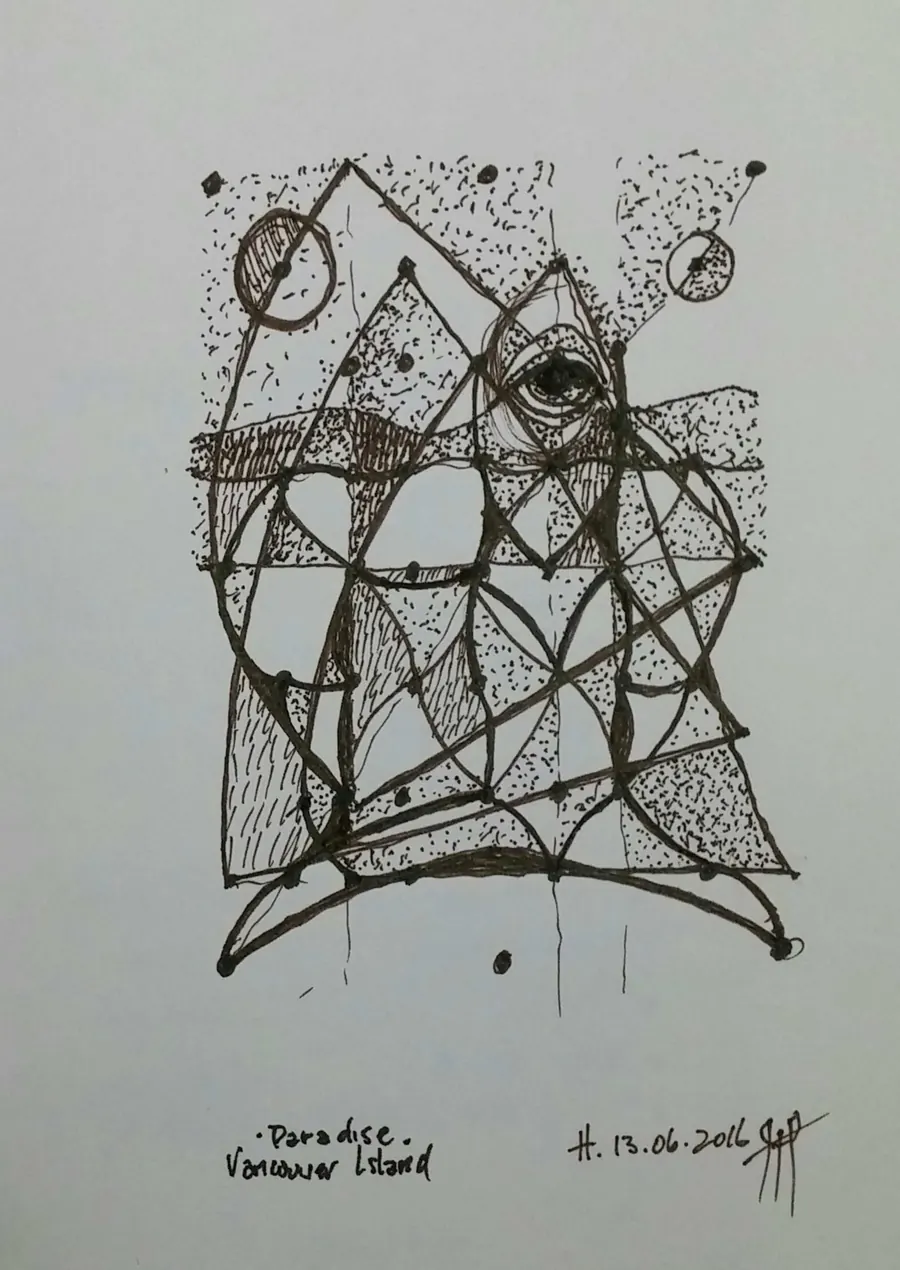 Paradise. Vancouver Island (2016) by HB Barry Strasbourg-Thompson. Pigma Ink & Archival pigment pen on H/J A/F paper.