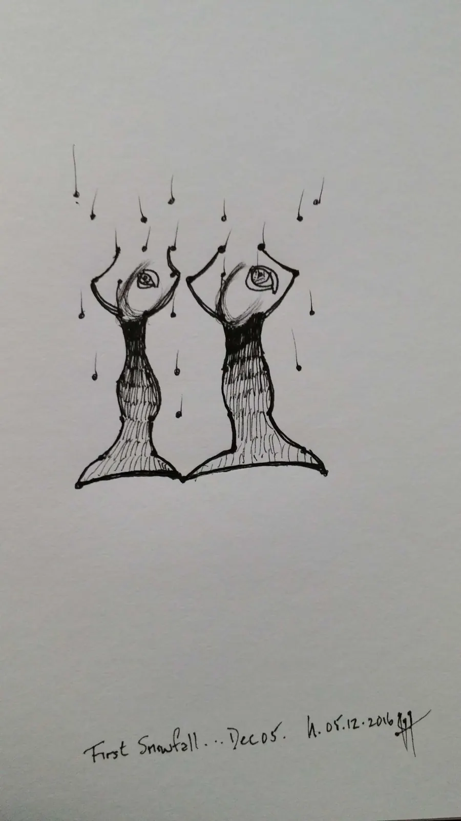 First Snowfall (2016) by HB Barry Strasbourg-Thompson. Pigma Ink & Archival pigment pen on H/J A/F paper.