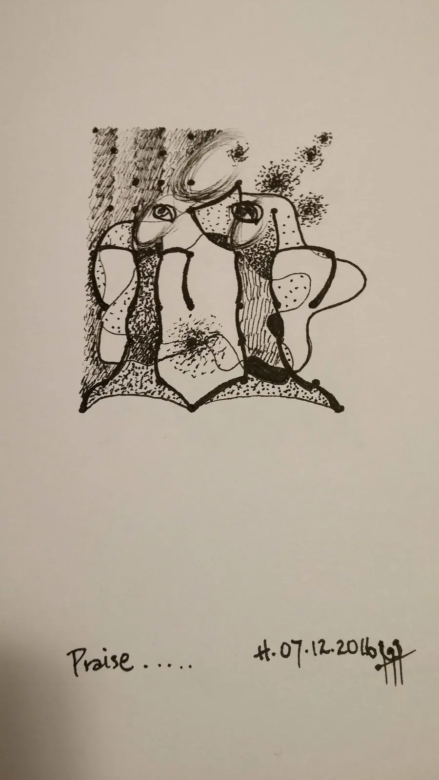 Praise (2016) by HB Barry Strasbourg-Thompson. Pigma Ink & Archival pigment pen on H/J A/F paper.