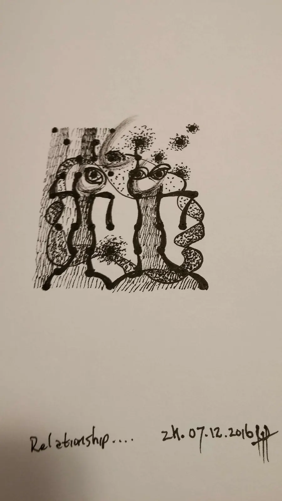 Relationship (2016) by HB Barry Strasbourg-Thompson. Pigma Ink & Archival pigment pen on H/J A/F paper.