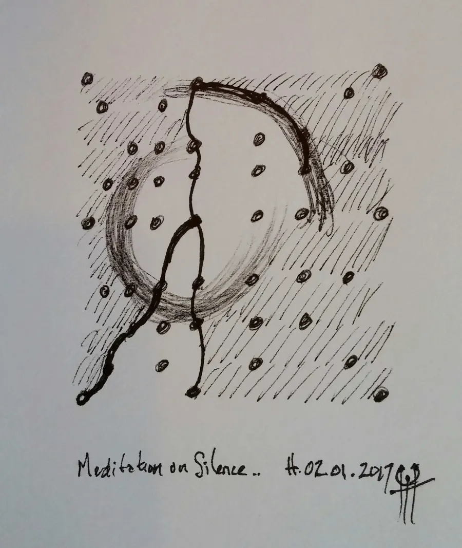 Meditation on Silence (2017) by HB Barry Strasbourg-Thompson. Pigma Ink & Archival pigment pen on H/J A/F paper.