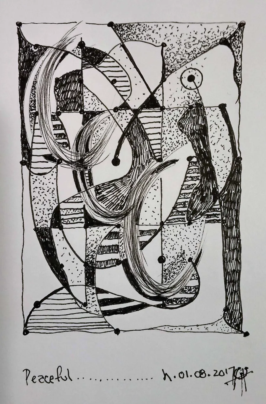 Peaceful (2017) by HB Barry Strasbourg-Thompson. Pigma Ink & Archival Acrylic pen on H/J A/F paper.
