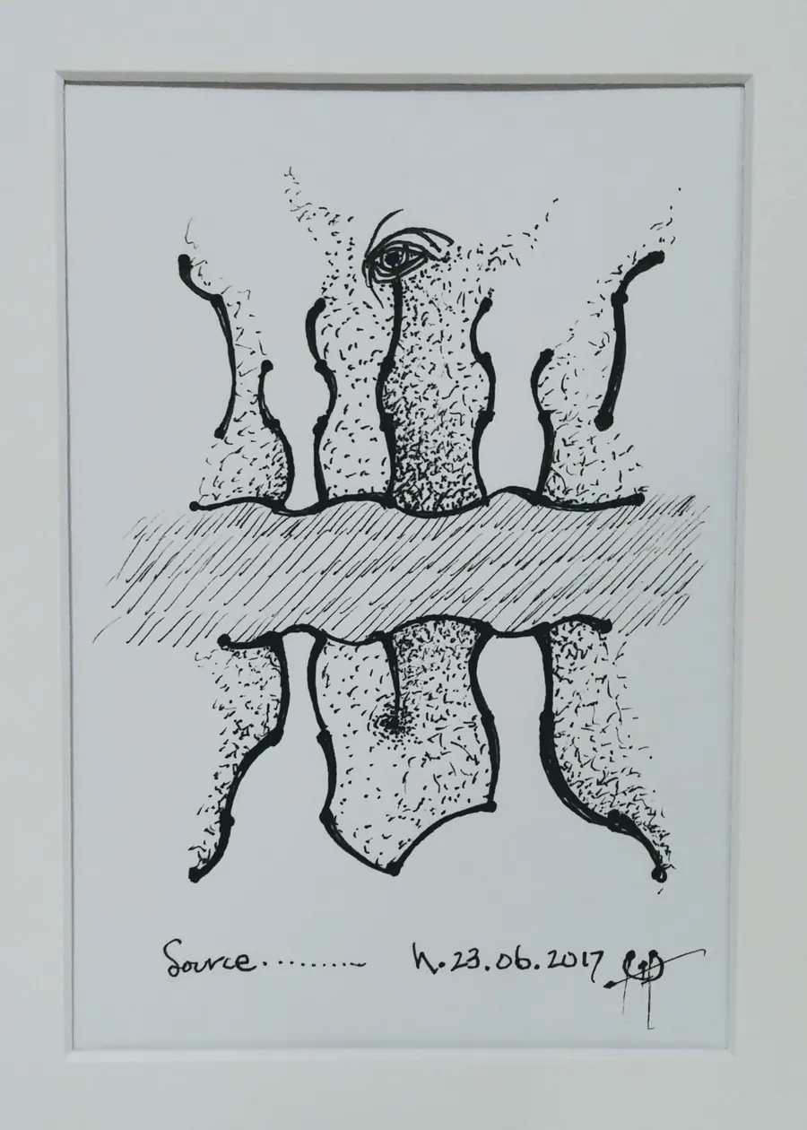 Source (2017) by HB Barry Strasbourg-Thompson. Pigma Ink & Archival Acrylic pen on H/J A/F paper.