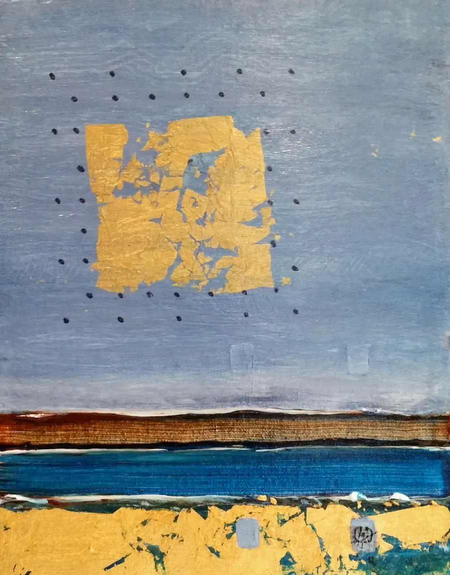 Stillness (2017) by HB Barry Strasbourg-Thompson. Acrylic & 22k. Gold Leaf on 10 x 8 x 2" Canvas.