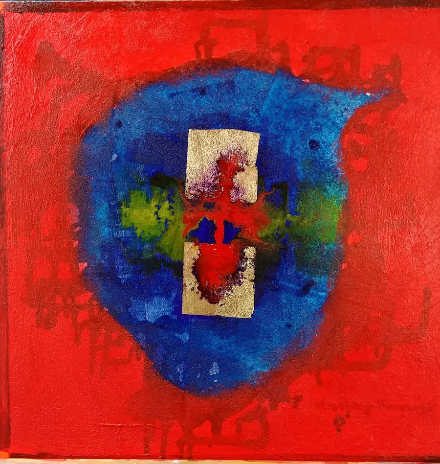 Namaste H721001 (c. 2019) by HB Barry Strasbourg-Thompson. Acrylic & 22K Gold Leaf on 20" x 20" x 2" Canvas.