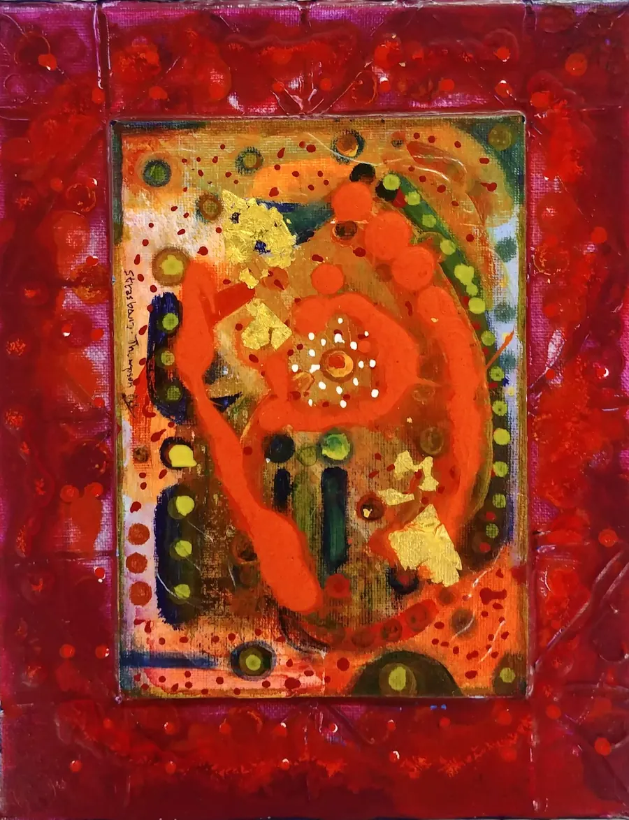 Seeker 5 (c. 2019) by HB Barry Strasbourg-Thompson. acrylic and 22k gold leaf on 7 x 5 canvas panel on 10 x 8 canvas.