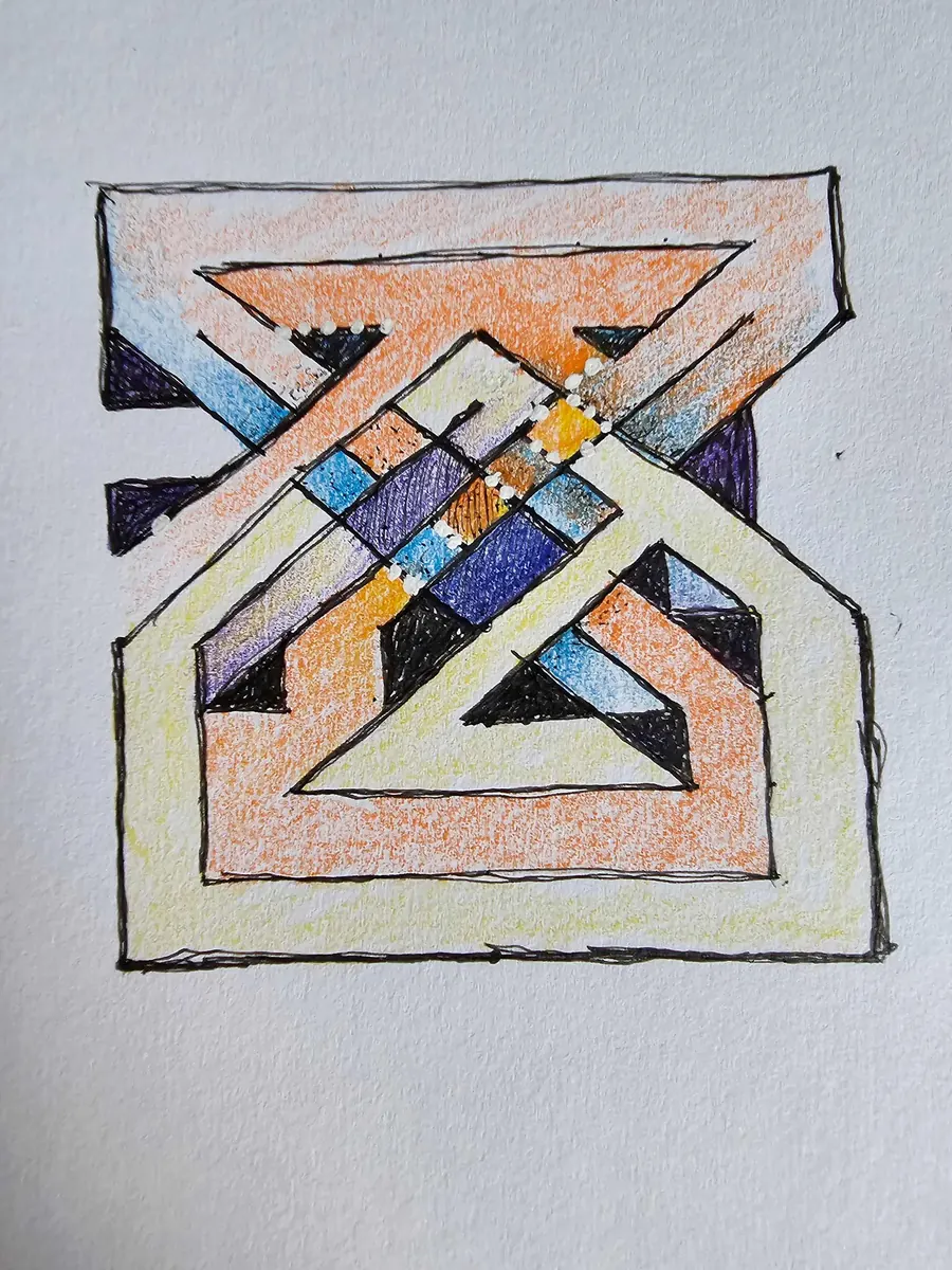 Higher Consciousness "Choices" sketch for painting H7703092023 (2023) by HB Barry Strasbourg-Thompson. W/N Fineliner black artist pigment pens, Prismacolor Premium Artist Grade colored pencils, White acrylic on 75lb. A/F paper.