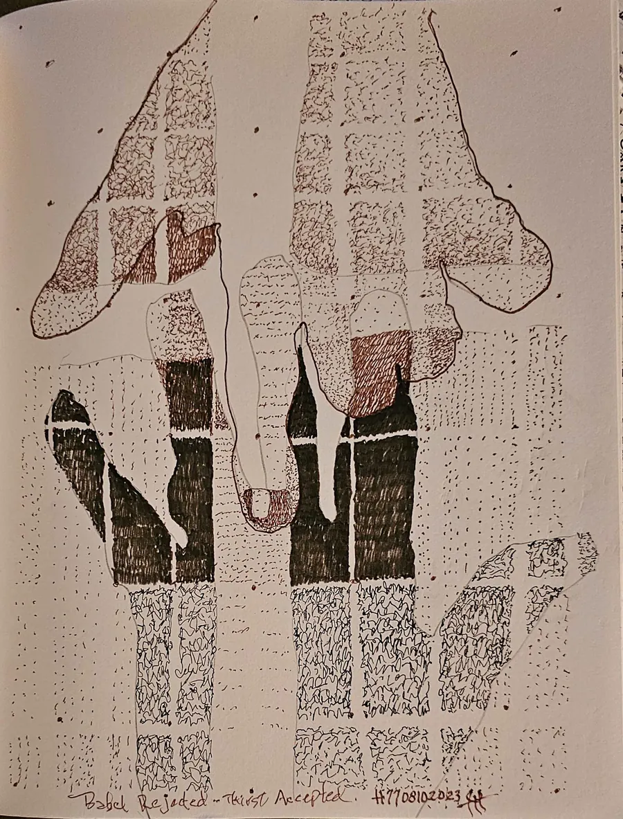 Spiritual Thirst H7708102023 (2023) by HB Barry Strasbourg-Thompson. W/N black pigment pen on 75 Lb. A/F paper 11" x 8.5".