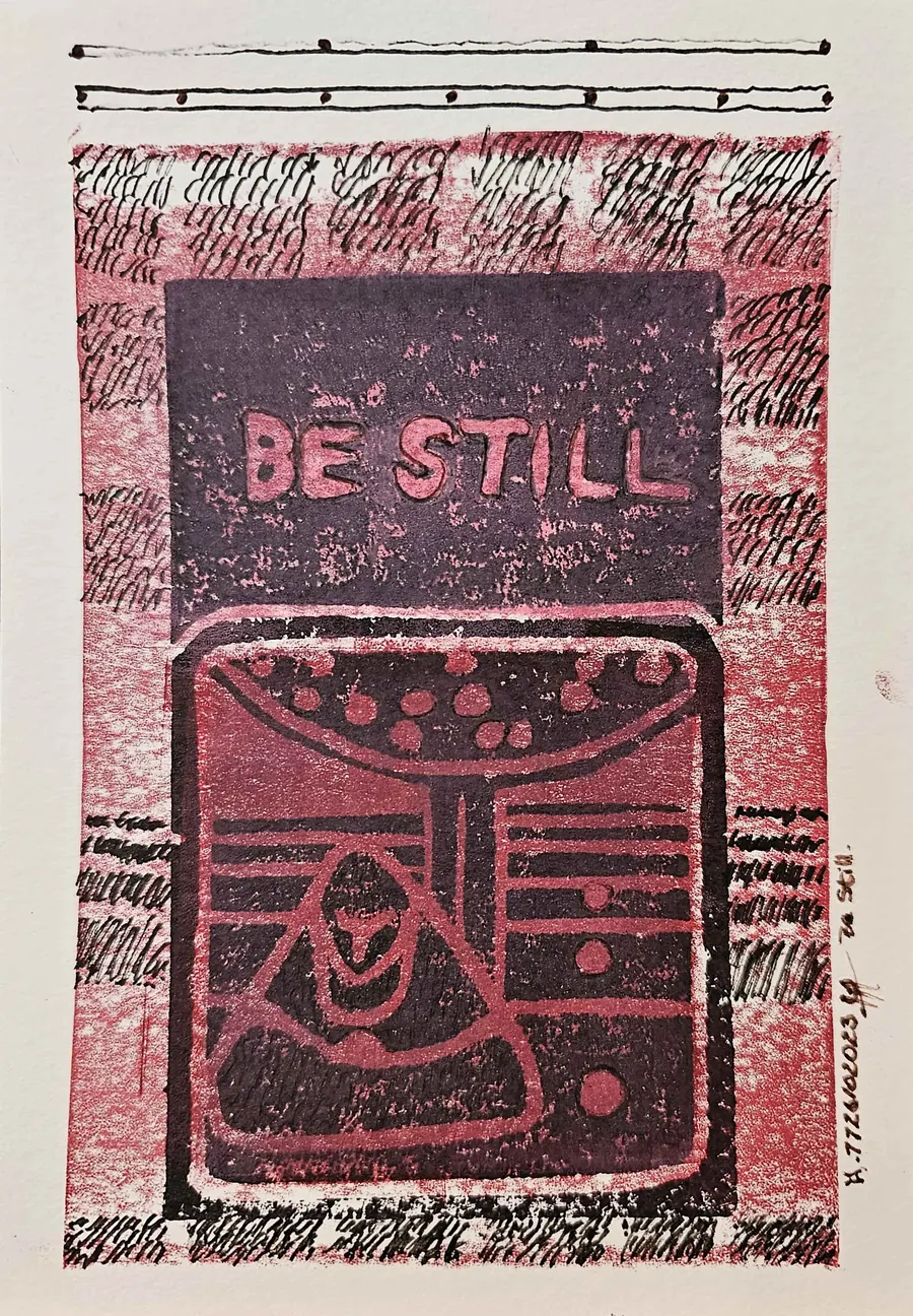 TROUBLED STILLNESS 2023. H7726102023 (2023) by HB Barry Strasbourg-Thompson. Acrylic, W/N black artist pigment pen. Graphite on Stonehenge.