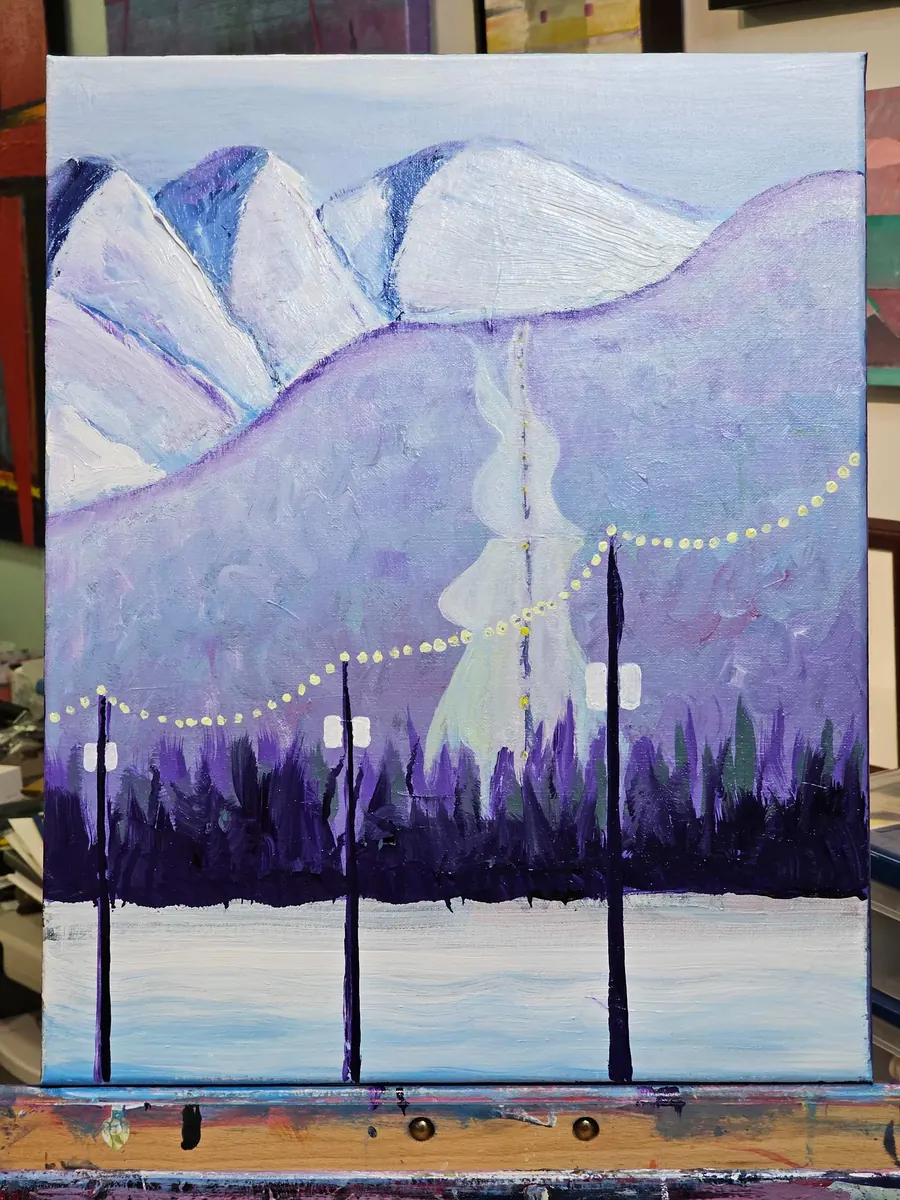 Whistler Dreaming. H7711302023 (c. 2023) by HB Barry Strasbourg-Thompson. Acrylic on 20" x 16" x 1" canvas on 30 x 24" wooden panel.