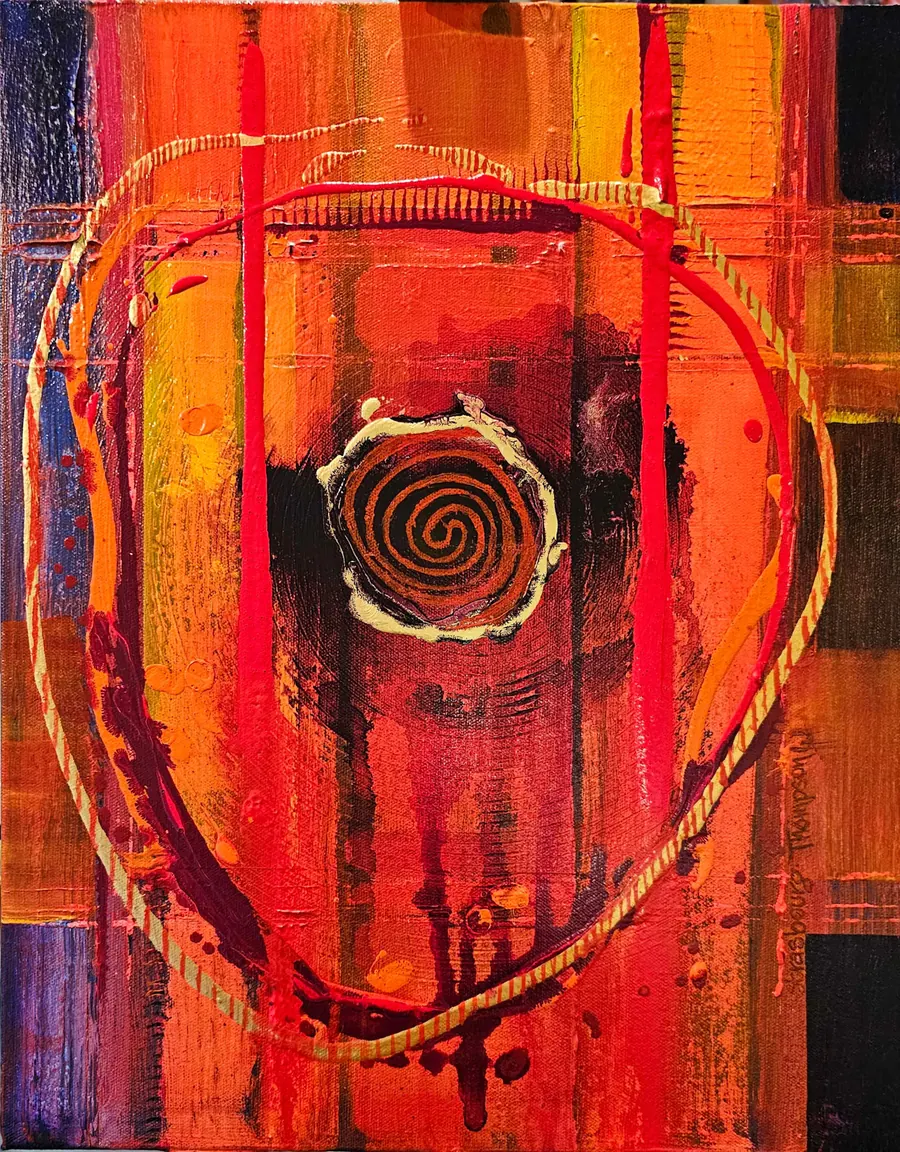 Namaste 2H73010220 (c. 2024) by HB Barry Strasbourg-Thompson. 22k gold leaf & acrylic medium & acrylic on canvas.