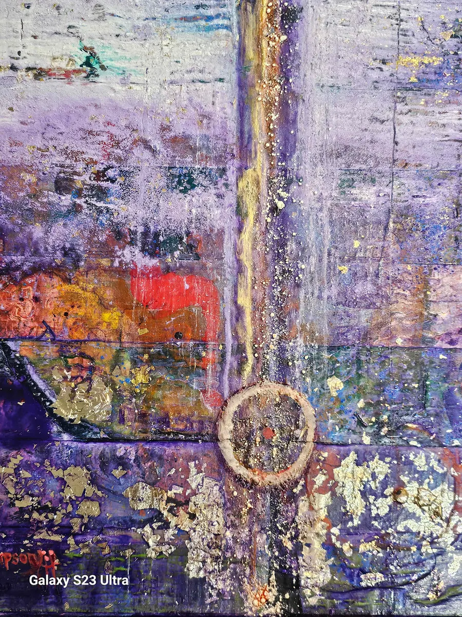 HOMELESS TO HOME H7820022025 (2025) by HB Barry Strasbourg-Thompson. 22k gold leaf, German gold leaf, acrylic medium, powdered artist grade pigments,acrylic on canvas.