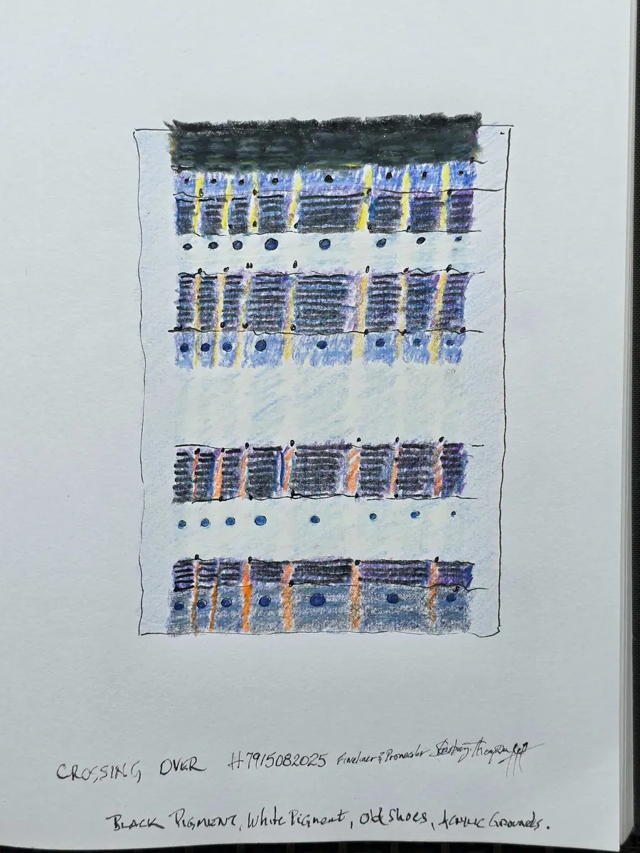 CIRCLING HOME, CROSSING OVER. H7915082025 (Sketch for a work in progress) (2025) by HB Barry Strasbourg-Thompson. View 12.