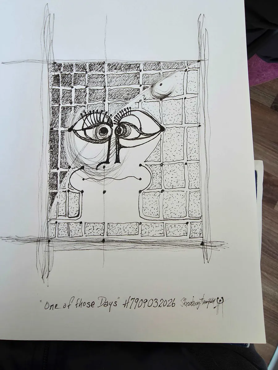 ONE OF THOSE DAYS. H7908032026 (2026) by HB Barry Strasbourg-Thompson. W/N Artist pigment black Fineliner on 75gm a/f sketch paper.