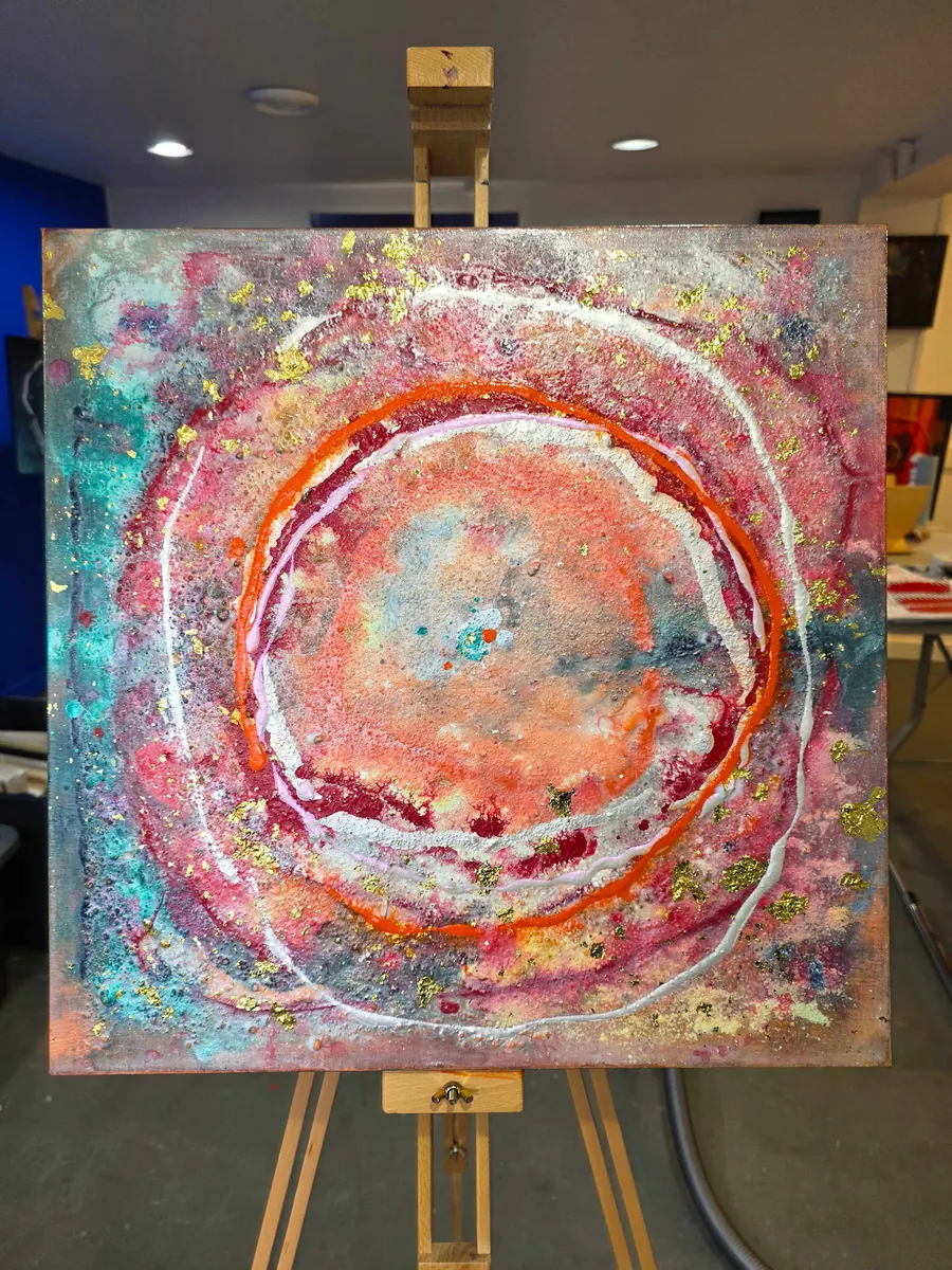 Circle & Still Point H7910042026 (c. 2026) by HB Barry Strasbourg-Thompson. 22k gold leaf, German gold leaf, acrylic medium, powdered artist grade pigments,acrylic on wood panel.s.