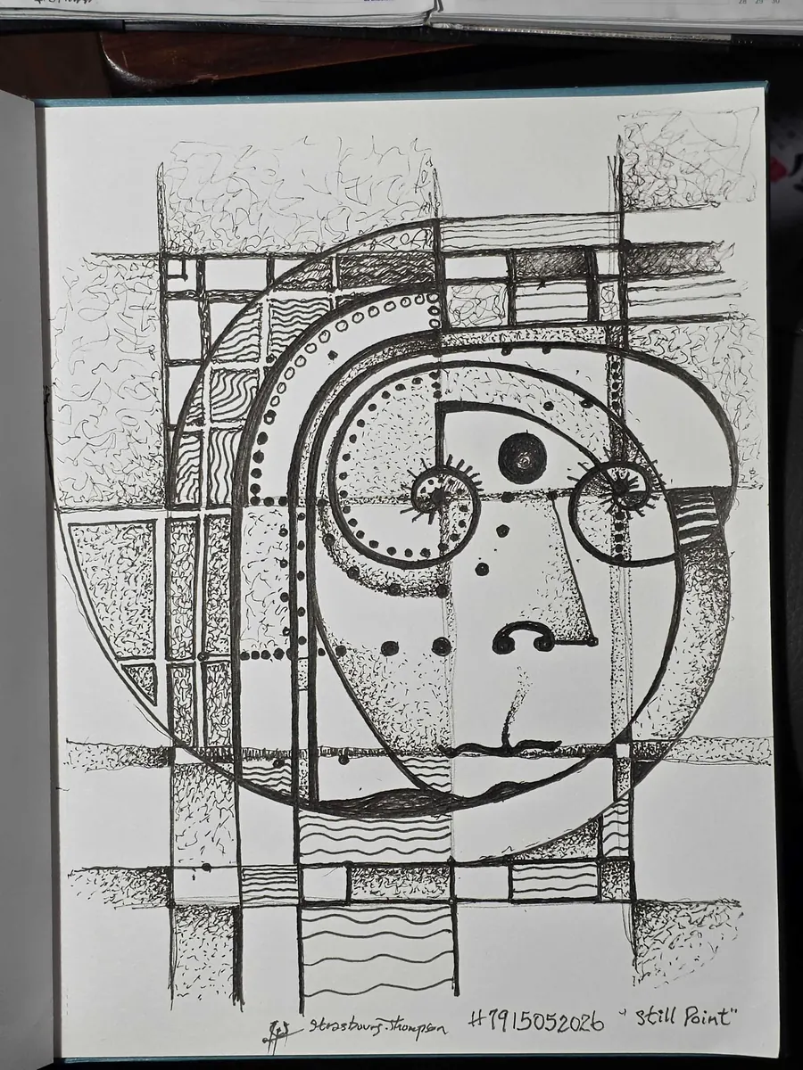 STILL POINT" H7915052026 (2026) by HB Barry Strasbourg-Thompson. W/N Fineliner black on A/F 75lb. Sketch paper.