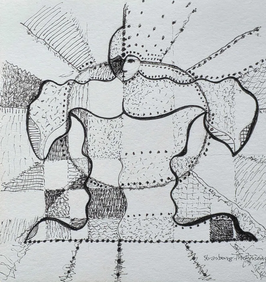Thank You Mother Earth. H8014092026 (c. 2026) by HB Barry Strasbourg-Thompson. Original is Acrylic & W/N Fineliner Black pens on 8" x8" 4 ply 300lb Archival Artboard.