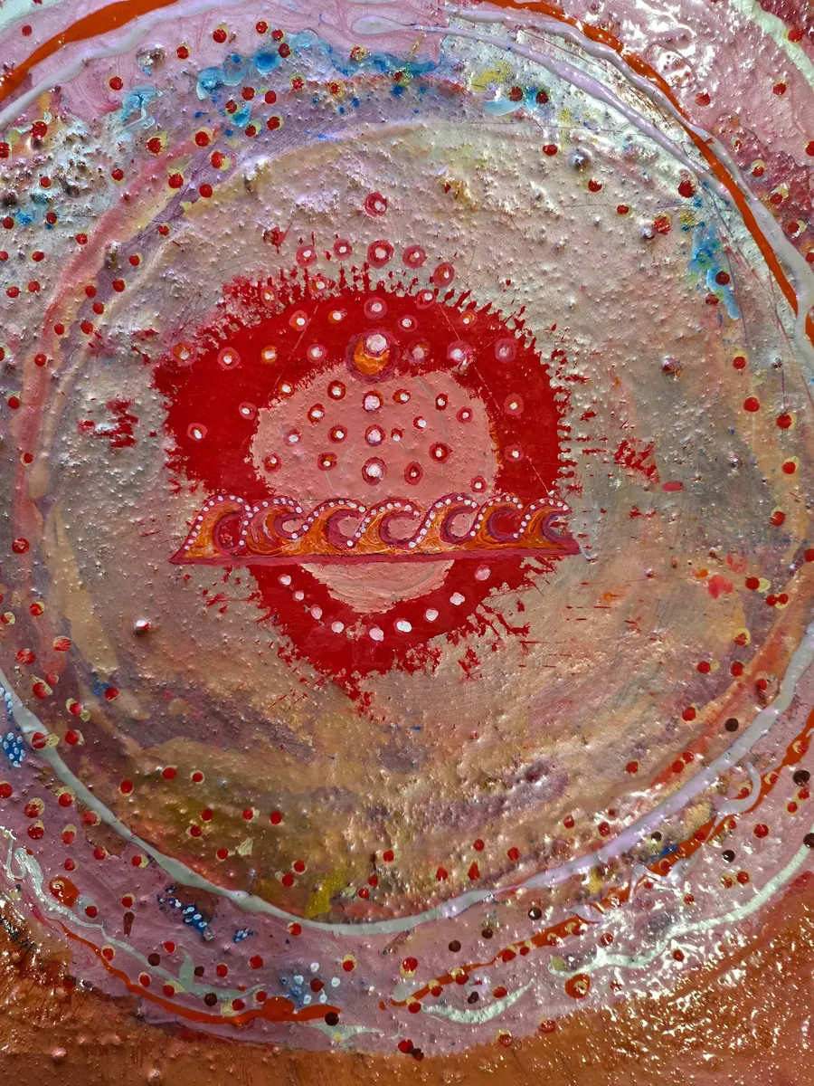 SUMMER ON THE ISLAND 2026.... H7912072026 (c. 2026) by HB Barry Strasbourg-Thompson. Acrylic, Acrylic Glass Bead Medium, Artist Powdered Pigments and acrylic medium, Graphite, on 20 x 20 x 3" canvas panel.