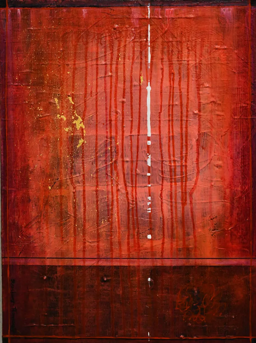 Abundance 2 H74220421 (c. 2021) by HB Barry Strasbourg-Thompson. 24K gold leaf and Acrylic on 24" x 18" x 2".