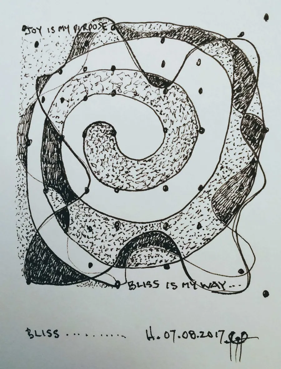Bliss (2017) by HB Barry Strasbourg-Thompson. Pigma Ink & Archival Acrylic pen on H/J A/F paper.
