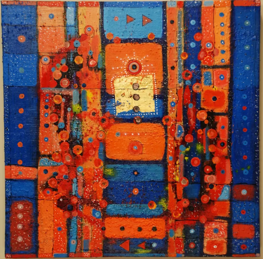 A Hard Day - Namaste - h71020 (2018) by HB Barry Strasbourg-Thompson. 22k gold leaf & acrylic medium & acrylic on canvas.