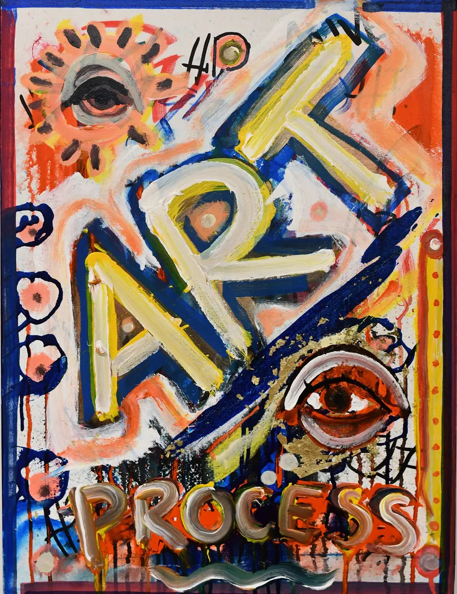 Inspiration (c. 2019) by HB Barry Strasbourg-Thompson. 22k gold leaf & acrylic medium & acrylic on canvas.
