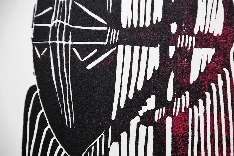 Linocut V.E. print, 2/20, Cruciform Variation 3.0 (2015) by HB Barry Strasbourg-Thompson. View 6.