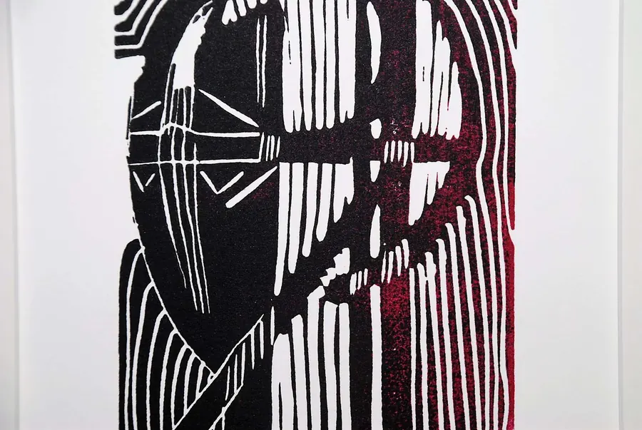Linocut V.E. print, 2/20, Cruciform Variation 3.0 (2015) by HB Barry Strasbourg-Thompson. View 5.