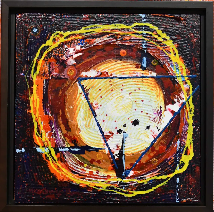Meditation H73161019 (c. 2019) by HB Barry Strasbourg-Thompson. Acrylic and Graphite on 12 x 12 wood.