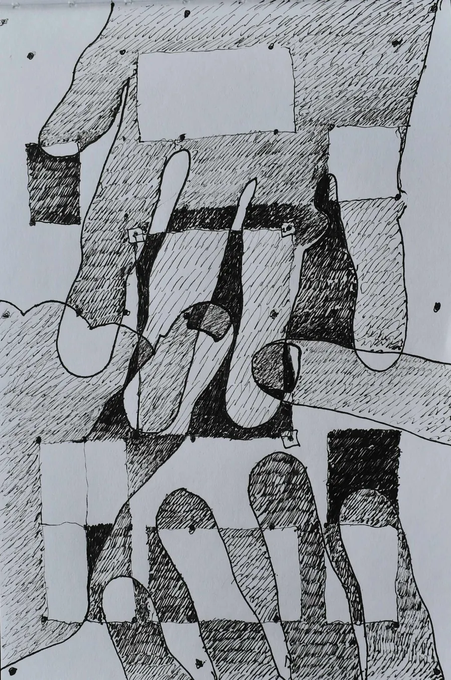 Conscious Contact - Staying in Touch H7505302022 (c. 2022) by HB Barry Strasbourg-Thompson. w/N Fineliner and Charcoal on H/J 75 lb/150g. 6" x 9" a/f paper.