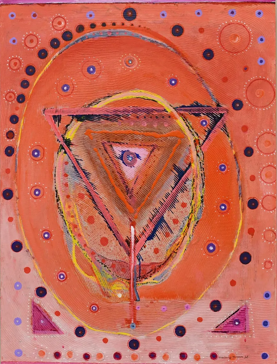 Meditation: Homage to Yayoi Kusama (c. 2019) by HB Barry Strasbourg-Thompson. Acrylic and graphite on Canvas.