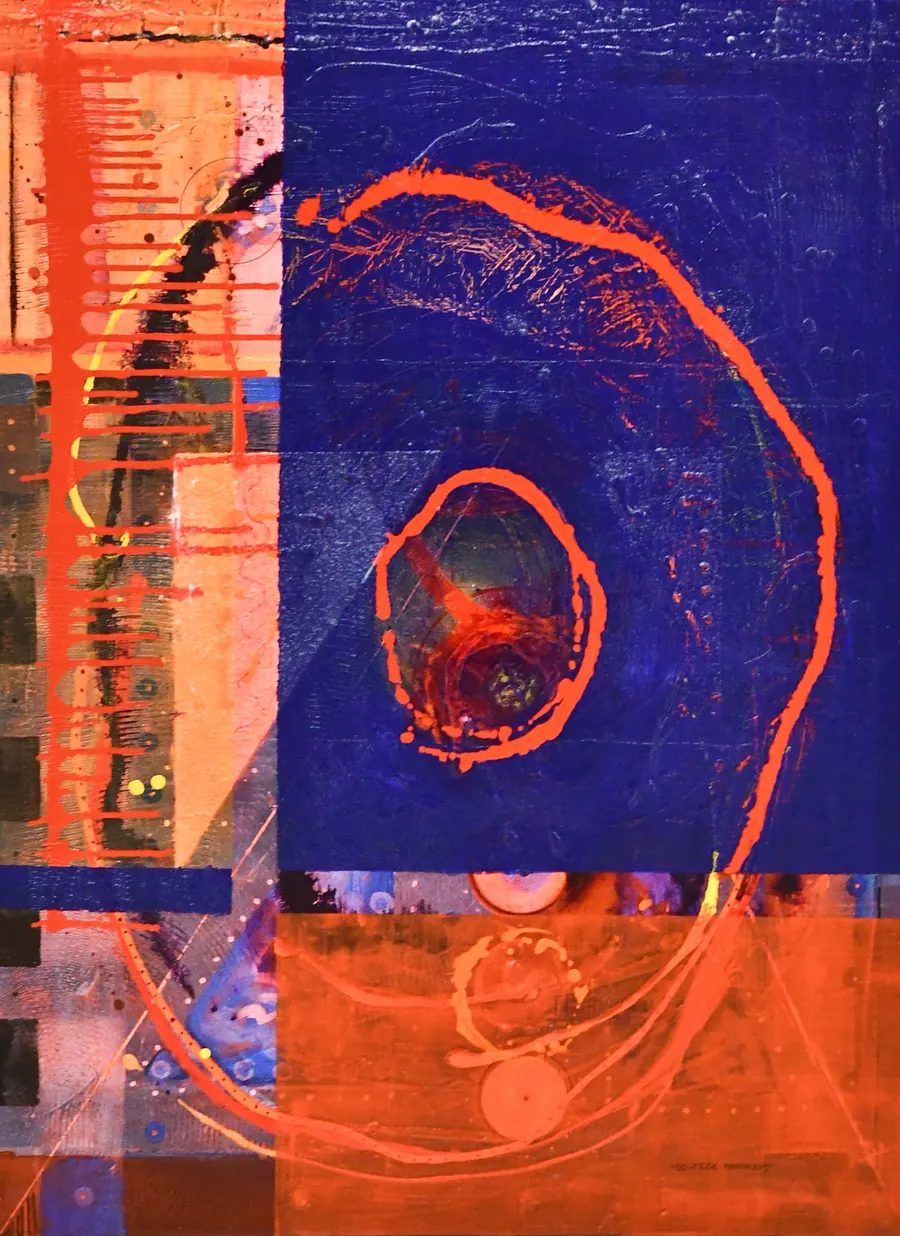 Squeeze Theorum... h7307122019 (c. 2020) by HB Barry Strasbourg-Thompson. 22k gold leaf & acrylic medium & acrylic on canvas.