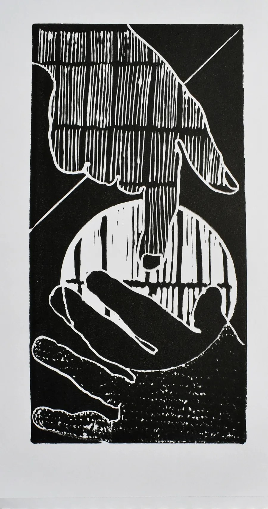 Conscious Contact: Staying in Touch H7610082022 (Linocut AP) (2022) by HB Barry Strasbourg-Thompson. Akua on 16" x 9" Stonehenge.
