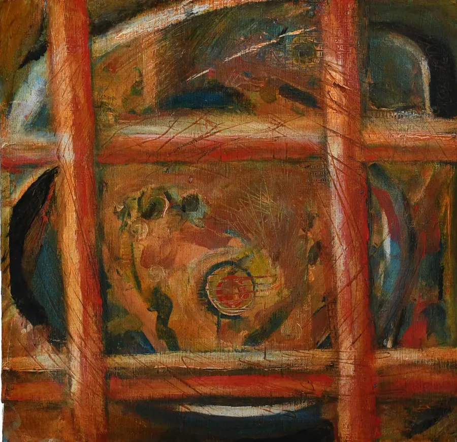 On Self-Isolation #1 H73040420 (c. 2020) by HB Barry Strasbourg-Thompson. Acrylic on wooden 12 x 12" x 3/8" plywood on 12 x 12" x 1/2" wood panel.