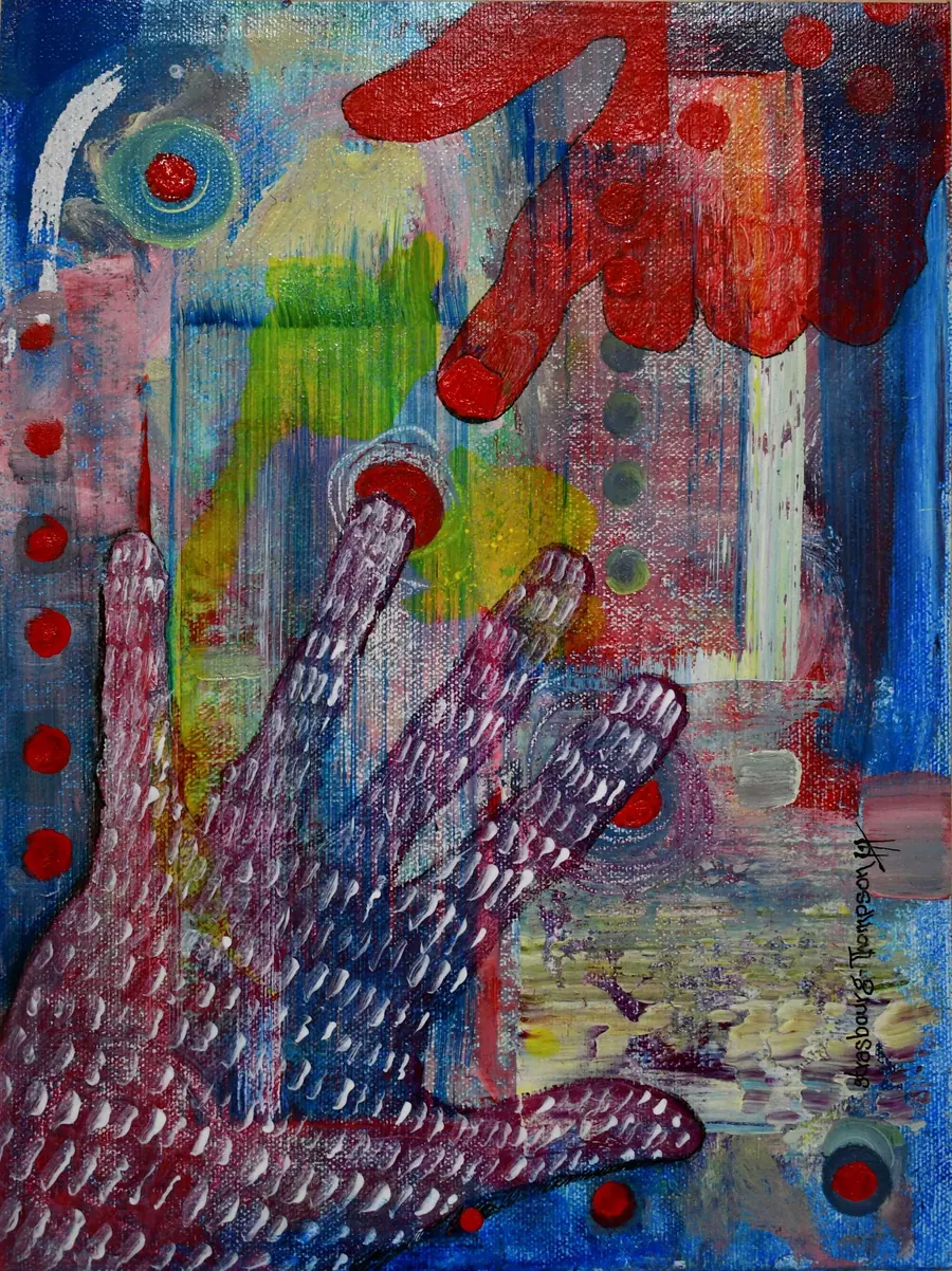 Consciousness Contact: Staying in Touch H7610092022 (2022) by HB Barry Strasbourg-Thompson. Acrylic on 12" x 9" Frederix canvas.
