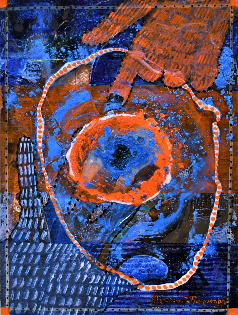 Conscious Contact - Staying in Touch - OUT FOR A WALK H7612102022 (2022) by HB Barry Strasbourg-Thompson. Acrylic, Acrylic mediums, Graphite, Powdered pigment, W/N Fineliner pen on 12" x 9" x1/8" painting board.