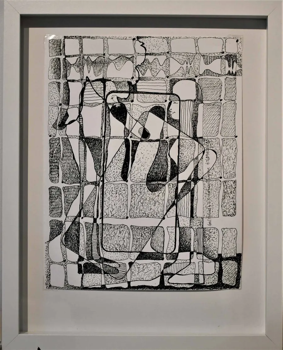Happiness- Conscious Contact- Staying in Touch H76 09082022.1 (2022) by HB Barry Strasbourg-Thompson. Graphite & W/N Fineliner Black pen on Canson 140lb a/f paper.