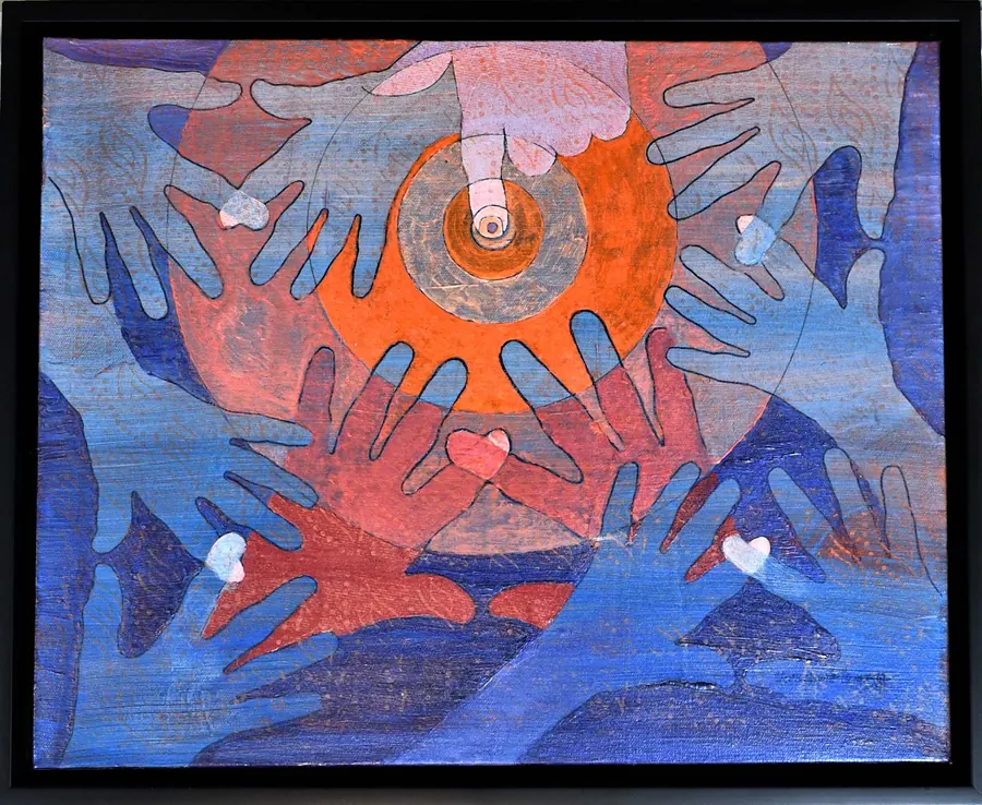 Conscious Contact - Staying in Touch - The Creation of Love H7613122022 (2022) by HB Barry Strasbourg-Thompson. Acrylic, Graphite, Irridescent & Intereference Mediums, Powdered pigment, Brother Laser photocopies, W/N Fineliner Black pen, W/N Acrylic Varnish.