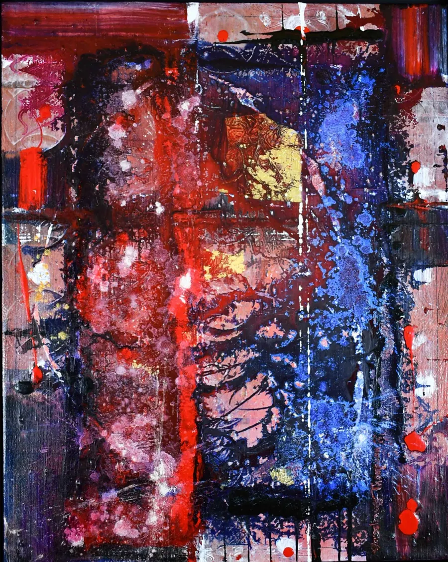 ART PROMOTES WELLNESS .... Rupture 2 H74260521 (c. 2021) by HB Barry Strasbourg-Thompson. Acrylic, 24K Gold Leaf, Interference powder, on 20 x 16 x 2 canvas.