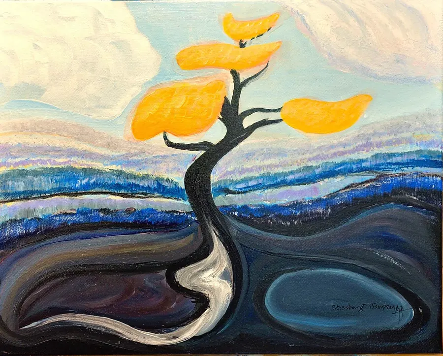 Full Bloom H7618062023 (c. 2023) by HB Barry Strasbourg-Thompson. Acrylic on 16 x 20 x 1" canvas mounted on 30 x 24 x2 wood panel.