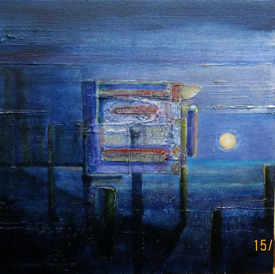 Midnight Oil Paradise (2016) by HB Barry Strasbourg-Thompson. Acrylic, Yupo & Gold Leaf on Canvas, varnished Golden UVLS satin.