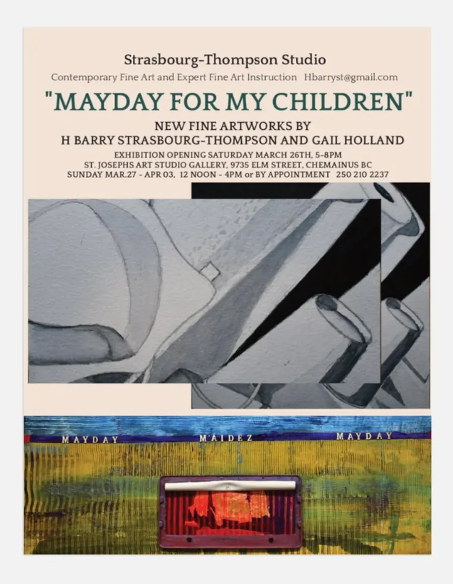 Show poster for March 26th - April 03 Exhibition 'MAYDAY FOR MY CHILDREN by HB Barry Strasbourg-Thompson. ADVERTISING POSTER.