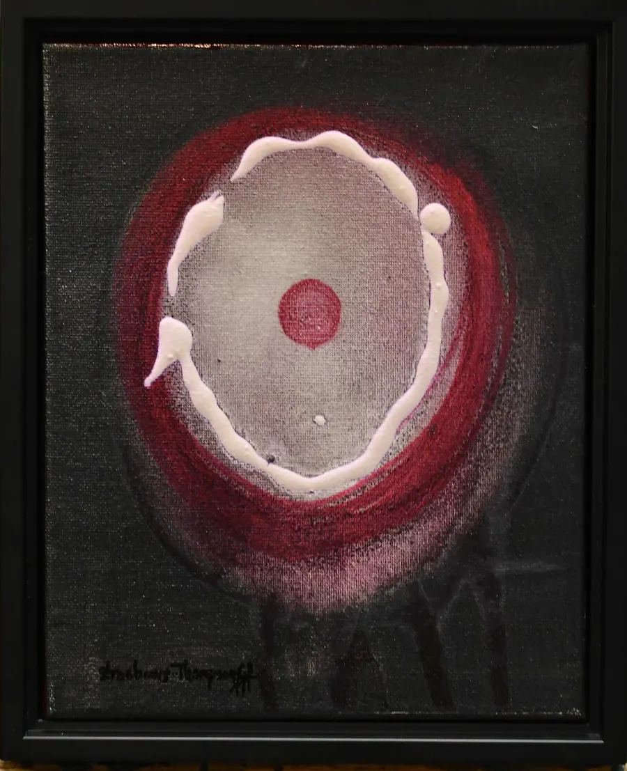 Meditation H7507042023 (c. 2022) by HB Barry Strasbourg-Thompson. Acrylic and Graphite and Irridescent medium on 10 x 8 canvas framed.