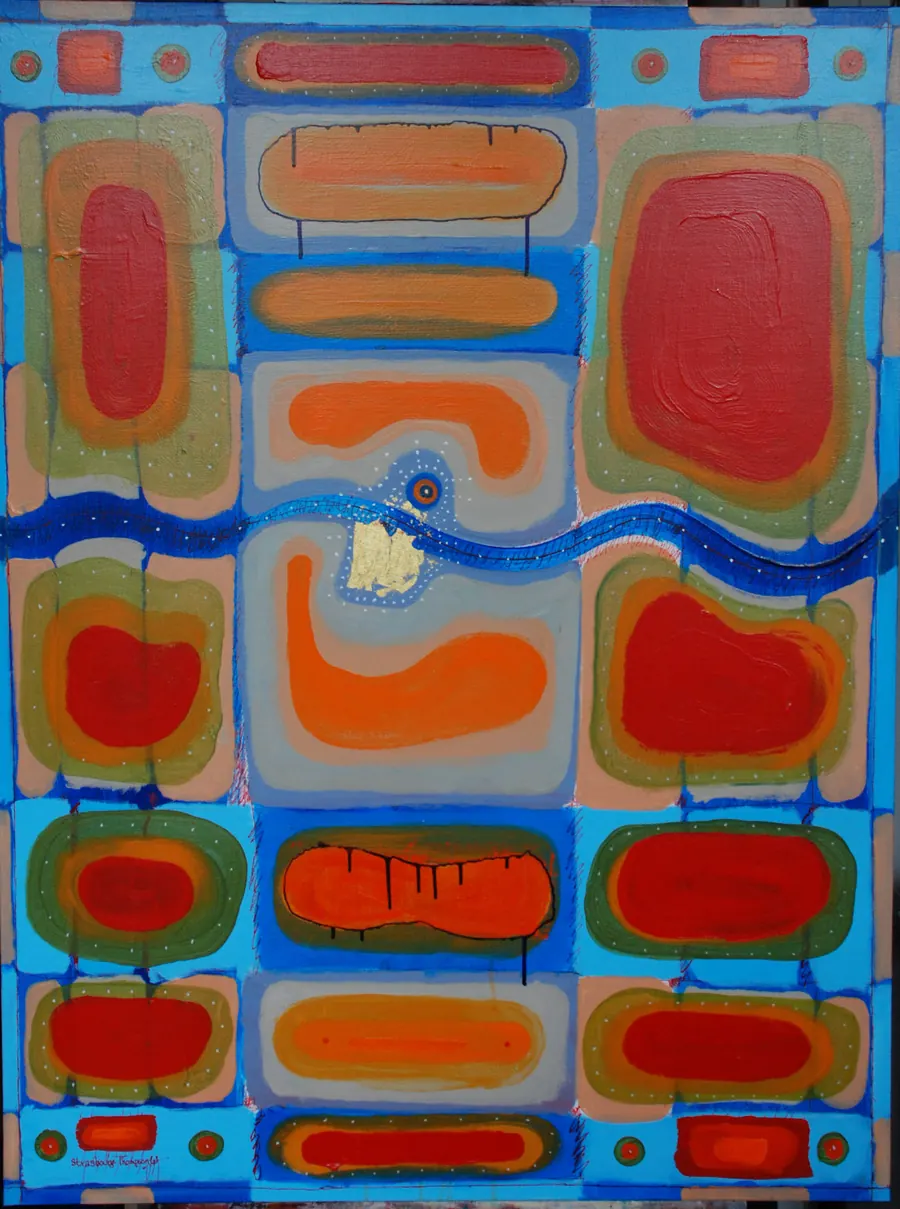 Namaste H71058 (2018) by HB Barry Strasbourg-Thompson. Acrylic on Canvas and 22K gold leaf.