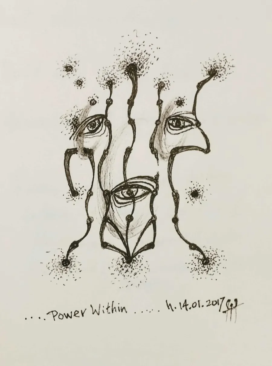 Power Within (2017) by HB Barry Strasbourg-Thompson. Pigma Ink & Archival pigment pen on H/J A/F paper.
