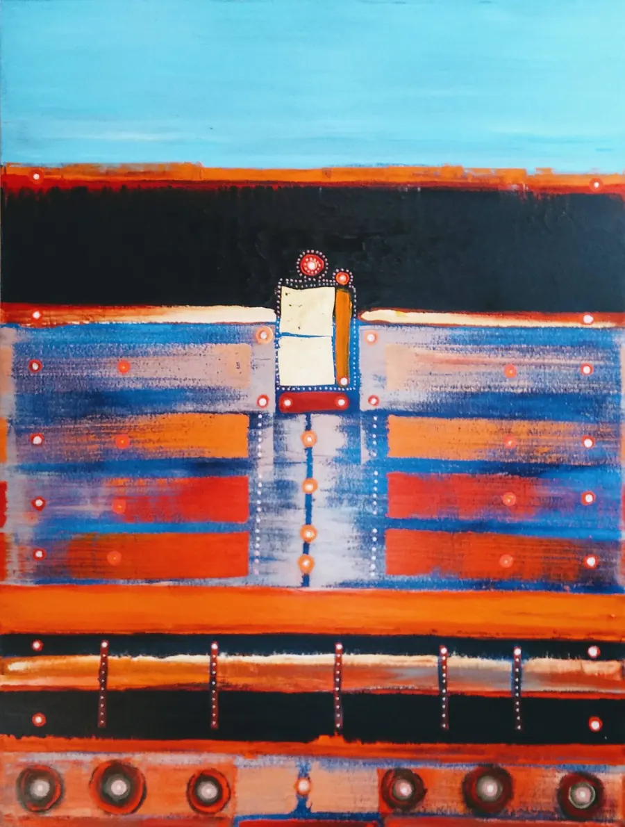 Home (2017) by HB Barry Strasbourg-Thompson. Acrylic & 22k. Gold Leaf on 48x 36x 2" Canvas with Painted Edges.