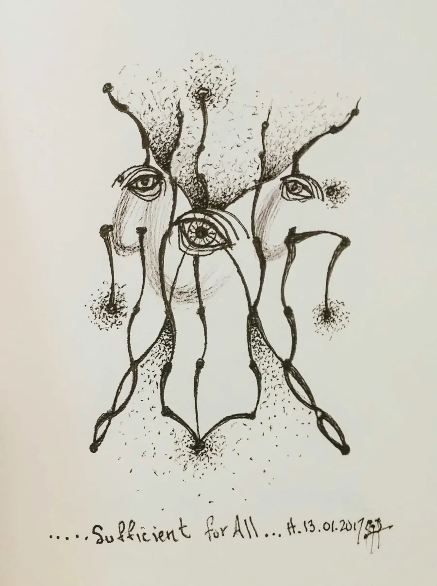 Sufficient for All (2017) by HB Barry Strasbourg-Thompson. Pigma Ink & Archival Acrylic pen on H/J A/F paper.